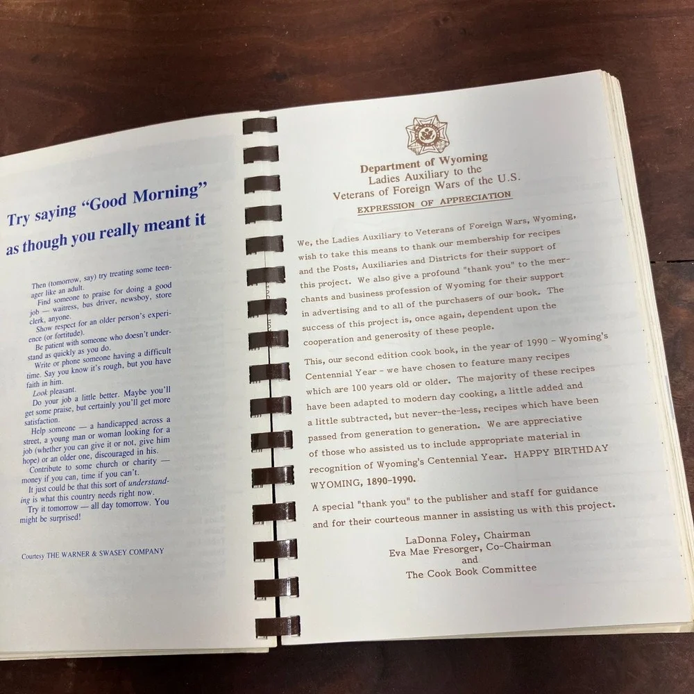VTG VFW Ladies Auxiliary Wyoming Regional Cookbook 1990 Centennial Edition Comb